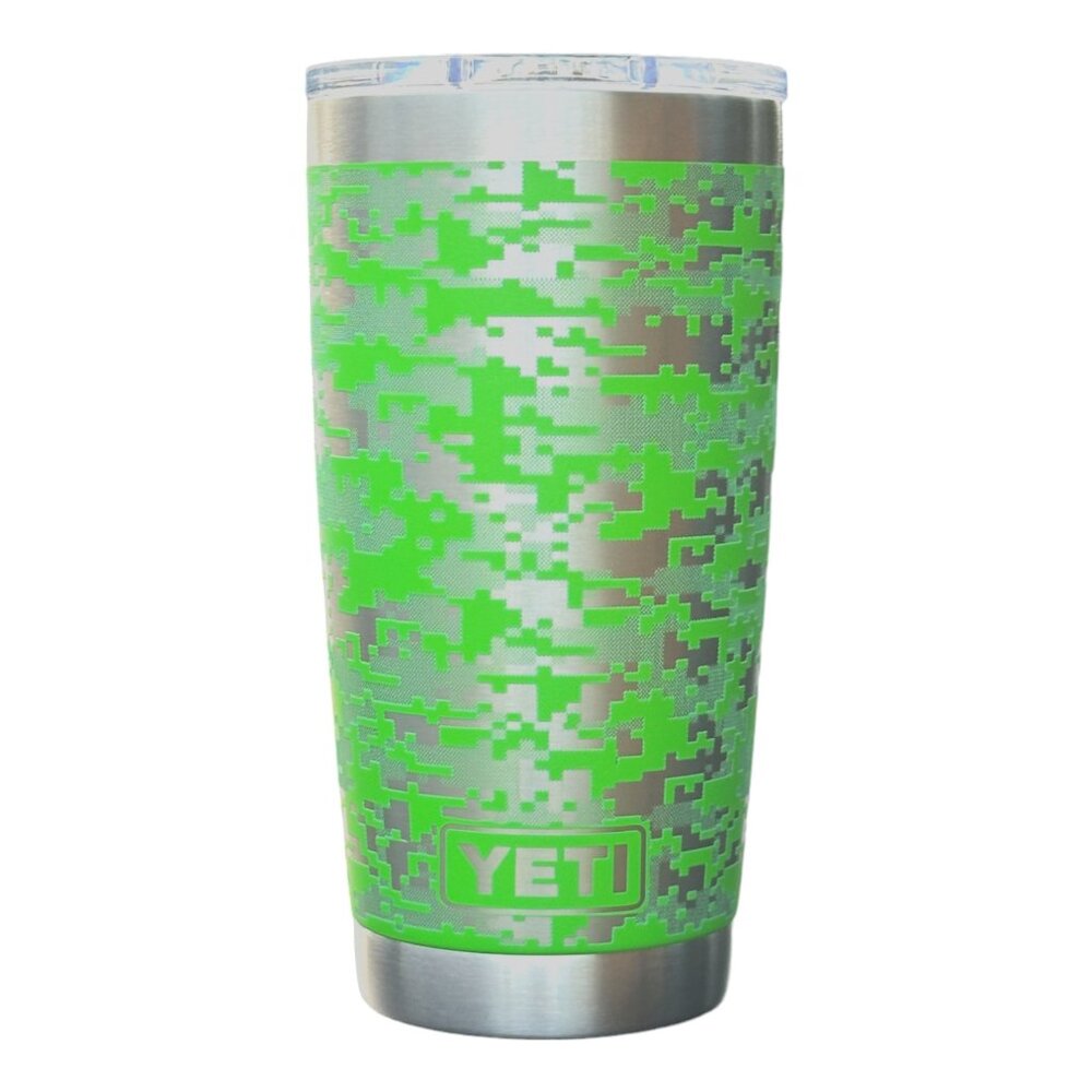 LASER ENGRAVED YETI RAMBLER 20oz TUMBLER - CANOPY GREE DIGITAL CAMO w/CUSTOM MAG